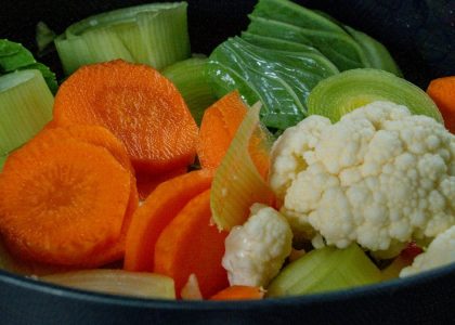 Vegetables, prepared and ready to be cooked as part of a Sunday dinner.